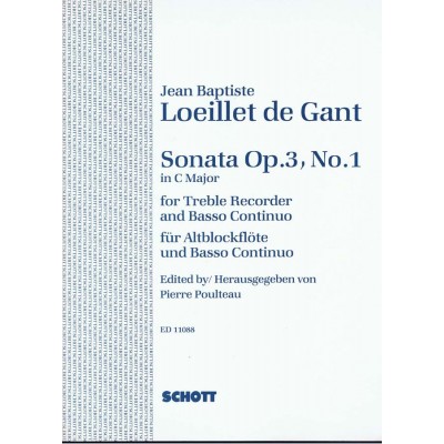 LOEILLET DE GANT JEAN BAPTISTE - SONATA OP. 3 - TREBLE RECORDER AND BASSO CONTINUO CELLO/VIOLA DA