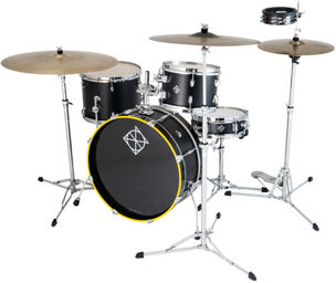 Little Roomer 5pc Set GBK Gloss Black with yellow kick drum hoops