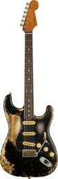 59 Strat BKoVBL Hvy Relic MBAH Black over Vintage blonde