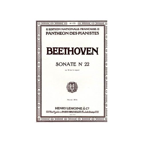 Beethoven Ludwig Van - Sonate N°22 En Fa Maj. Op.54 - Piano
