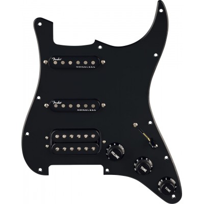 Pre-Wired Strat Pickguard Quadra Tap/Ultra Noiseless HSS Black 11 Hole PG