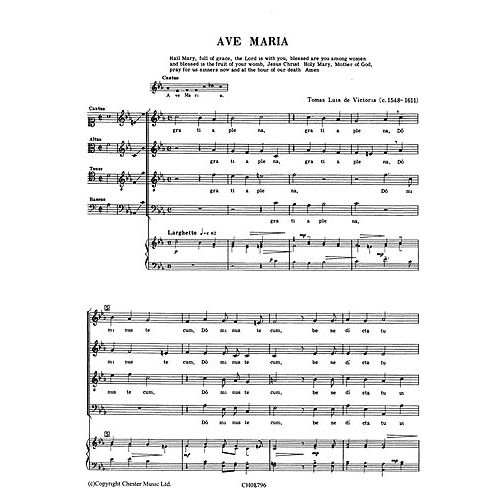 Victoria Tomas Luis (De) - Ave Maria - Chorale Satb, Piano