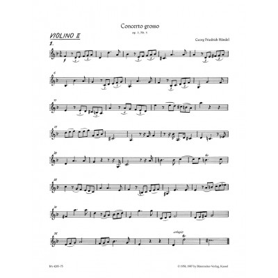Haendel G. F. - Concerto Grosso D-moll HWV 316 Op. 3/5 - Violon 2