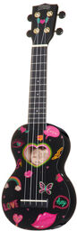 Heart Soprano Ukulele Noir avec motif cœur