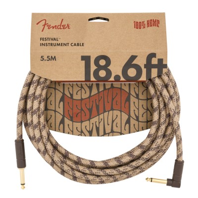 18.6' Angled Festival Instrument Cable, Pure Hemp, Brown Stripe