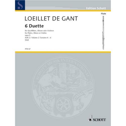 Loeillet De G J.B. - Six Duets Op 5 Vol. 2 - 2 Flutes (Oboes, Violins)