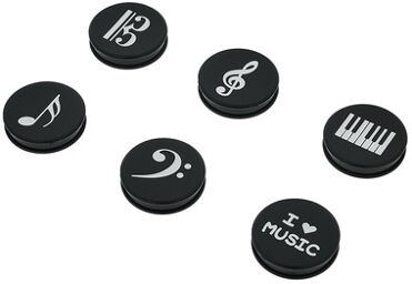 Music Notes Magnets 6er Pack Noir avec impression blanche