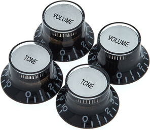 PRMK-010 Potiknobs Noir avec inserts en métal argenté