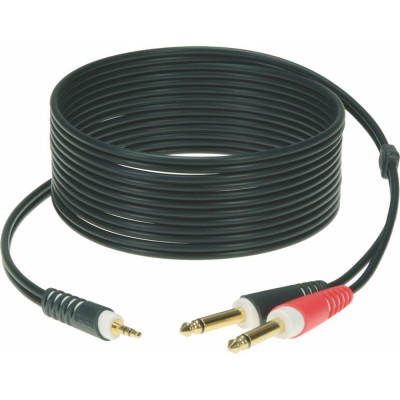 Cable Y Noir 3M Mini Jack 3P - 2X Jack 2P Contact en Or