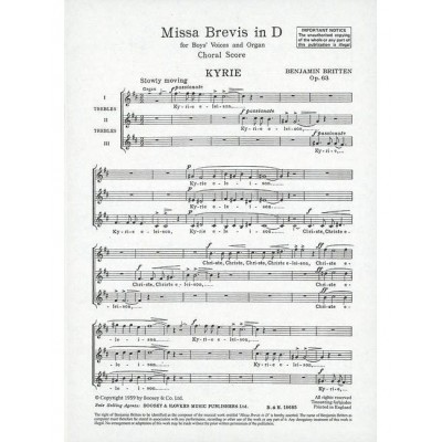 Britten - Missa Brevis In D Op. 63 - Boys' Choeur (ssa) et Orgue