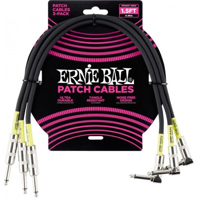 Cables Instrument Patch Pack de 3 - Droit /Coudé - 46CM Noir