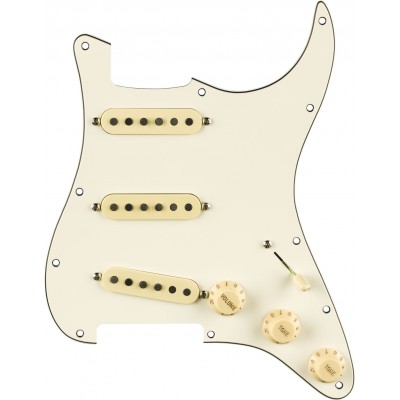 Pre-wired Strat Pickguard, Pure Vintage '65 W/Rwrp Midde, parchment 11 Hole Pg