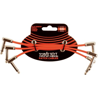 Cables Instrument Patch Pack de 3 - Coude Fin & Plat - 15 CM - Rouge