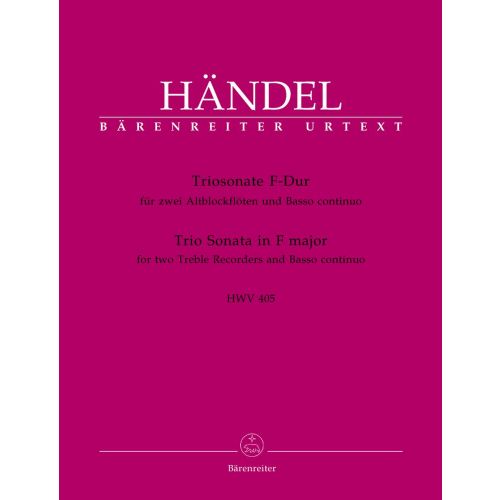 Haendel G.F. - Sonate En Trio En Fa Majeur Hwv 405 - 2 Flutes A Bec Alto, Basse Continue