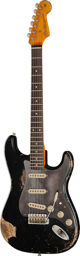 59 Strat BKoVBL Hvy Relic MBAH Black over Vintage blonde
