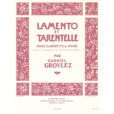 Lamento Et Tarentelle pour clarinette et piano
