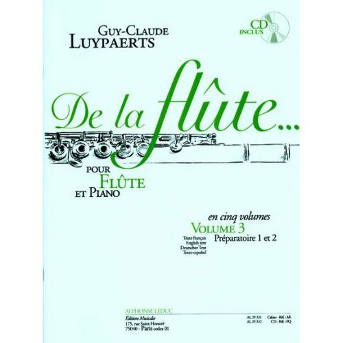 LUYPAERTS G.C. - DE LA FLUTE. VOL. 3 - FLUTE ET PIANO + CD