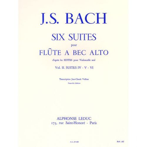Bach J.S. Six Suites Pour Flûte À Bec Alto Vol 2 Suite Iv. V. Vi