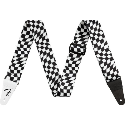 Wavy Checkerboard Polyester Strap, Black/White