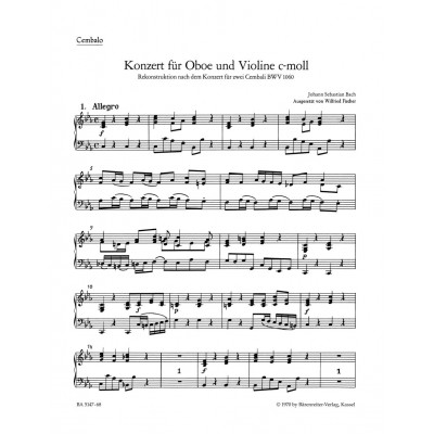Bach J.S. - Concerto En Do Mineur Pour Hautbois BWV 1060 - Continuo