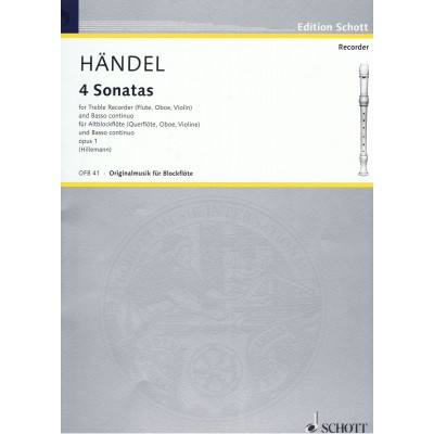 Handel George Frideric - Four Sonatas Op. 1 - Treble Recorder And Basso Continuo Cello Ad Lib.