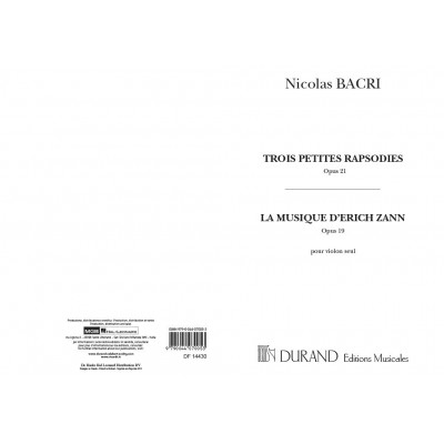 BACRI N. - TROIS PETITES RAPSODIES - VIOLON