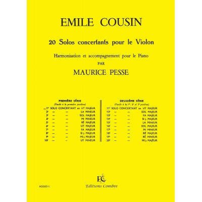 Cousin - Solo No.1 Concertant Ut Majeur - Violon et Piano Ou Orgue