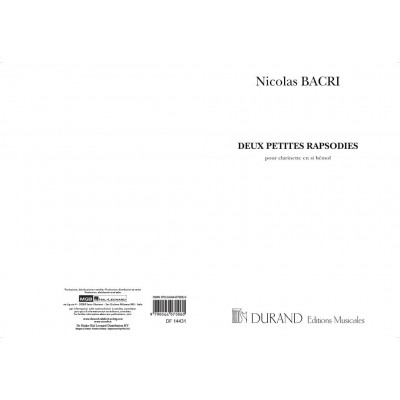 BACRI N. - DEUX PETITES RAPSODIES - CLARINETTE