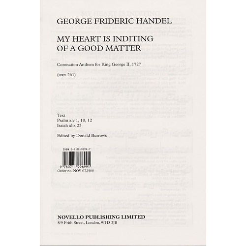Handel - My Heart Is Inditing Of A Good Matter - Satb