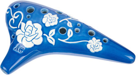 12H Ocarina C3 Roses blue Bleu brillant glacé avec motif élégant roses