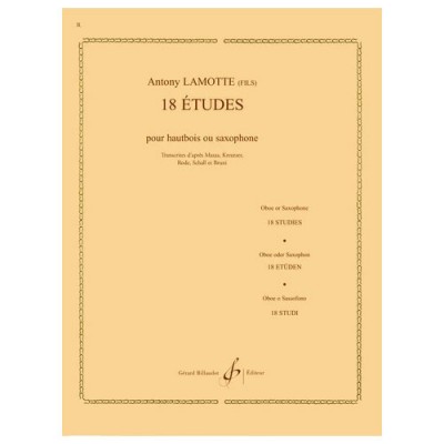 Lamotte Antony - 18 Etudes - Hautbois Ou Saxophone