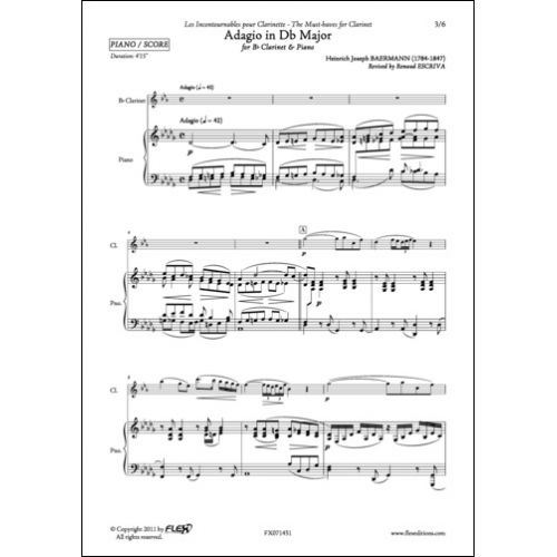 Baermann H. J. - Adagio En Reb Majeur - Clarinette et Piano