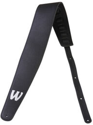 Syn.Leather Bass Strap Bl/SI Noir avec logo argenté brillant