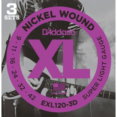 EXL120-3d Nickel Wound Super Light 9-42 Pack de 3