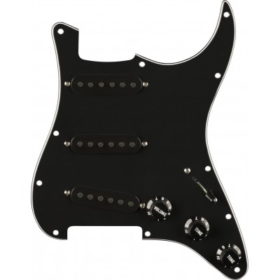 Pre-wired Strat Pickguard, Pure Vintage '65 W/Rwrp Midde, Black 11 Hole Pg