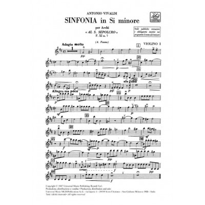 Vivaldi A. - Sinfonie Archi E B.C.: In Si Min. RV 169