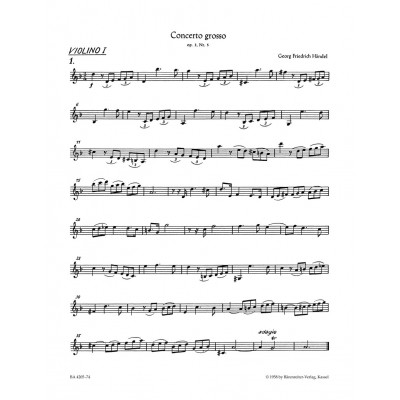 Haendel G. F. - Concerto Grosso HWV 316 Op. 3/5 En Ré Mineur - Violon 1