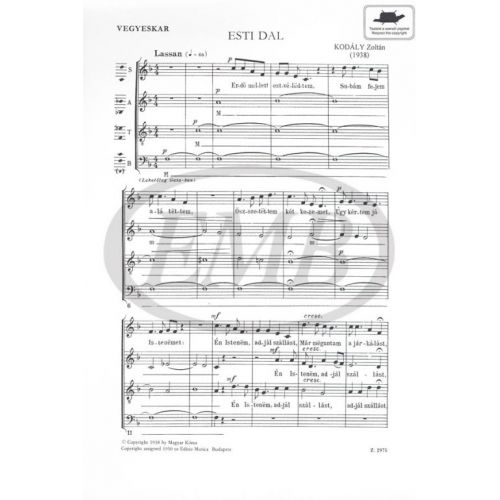 Kodaly Z. - Esti Dal - 4 Voix Mixtes