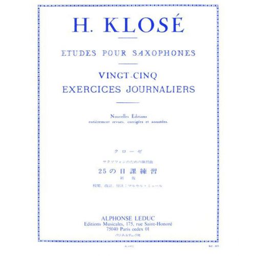Klose - 25 Exercices Journaliers - Saxophone