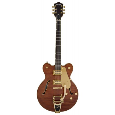 Electromatic Ltd Flame Okoume Broadkaster Double-Cut With Bigsby Rw Roundup Orange