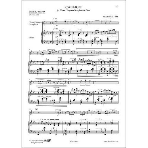Lopez A. - Cabaret - Saxophone Ténor Ou Soprano & Piano