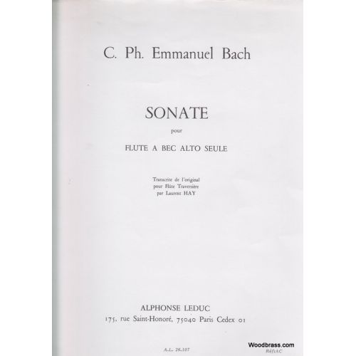 Bach C.p.e. - Sonate Pour Flute A Bec Alto Seule