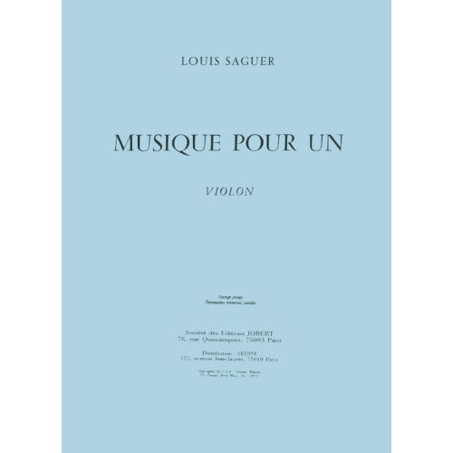 Saguer - Musique Pour Un Violon - Violon